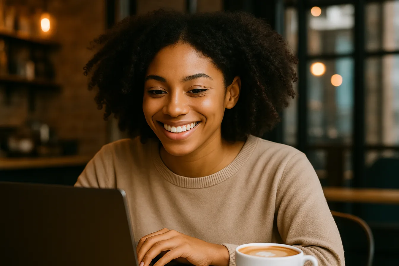 Femme souriante travaillant dans un café